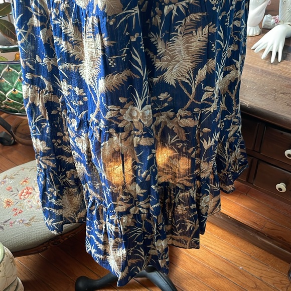 La Vie Rebecca Taylor 100% cotton blue and beige floral boho dress. XL - Picture 9 of 12